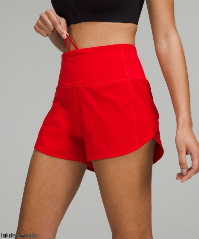 Lululemon Damen DELULU375 | Beschleunigen Hochhaus Gefüttert Kurz 4 Dunkelrot